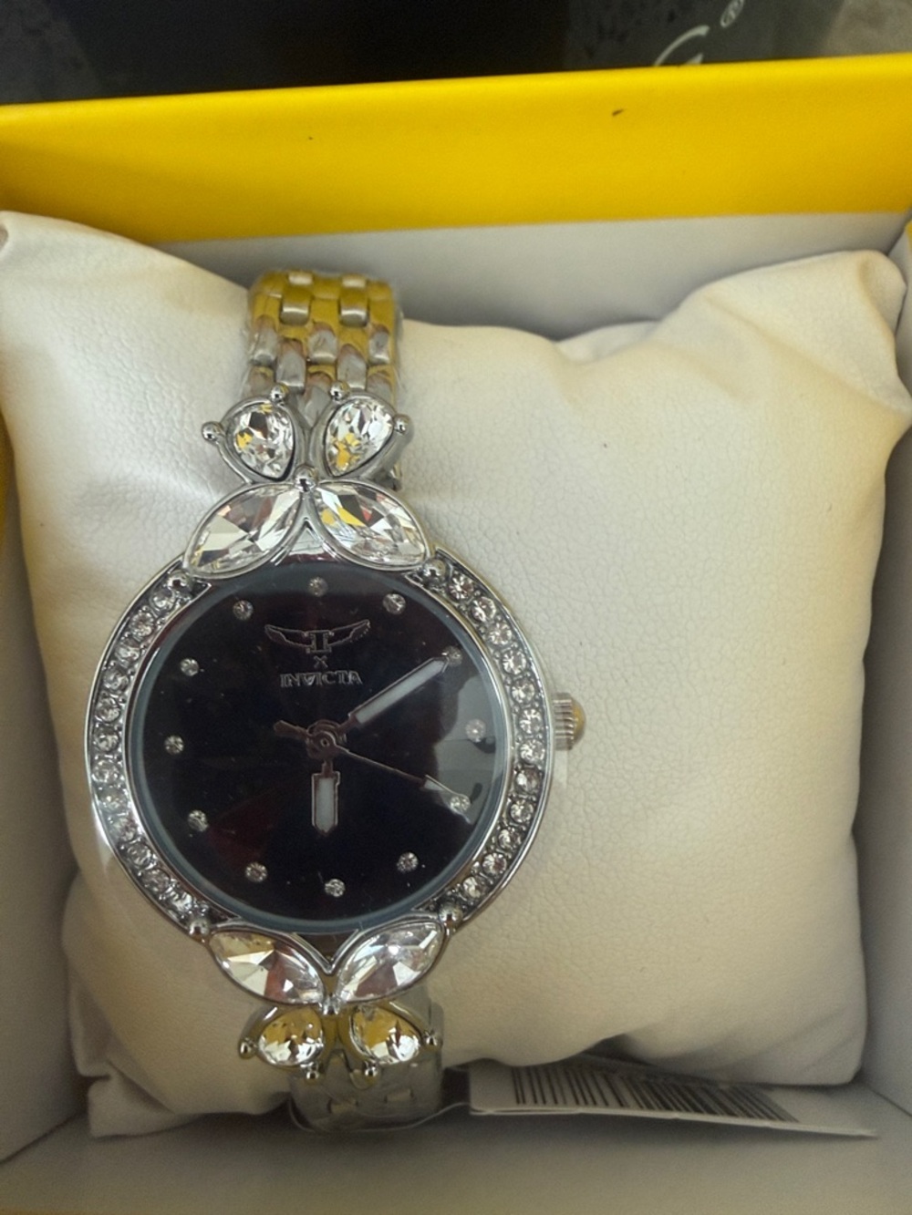 Invicta Silver and Black Crystal Accent Women's Bracelet Watch